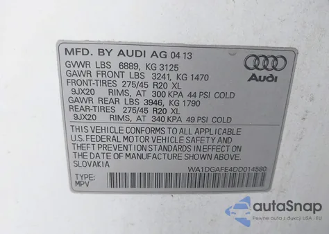 2013 Audi Q7 3.0T S Line Prestige from USA, damaged, VIN WA1DGAFE4DD014580